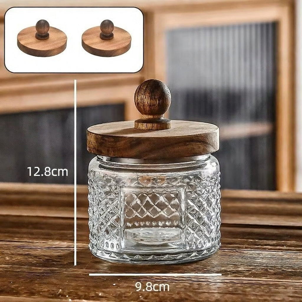Nestify™ Vintage Embossed Glass Storage Jar | Sealed Tea Container with Wooden Lid