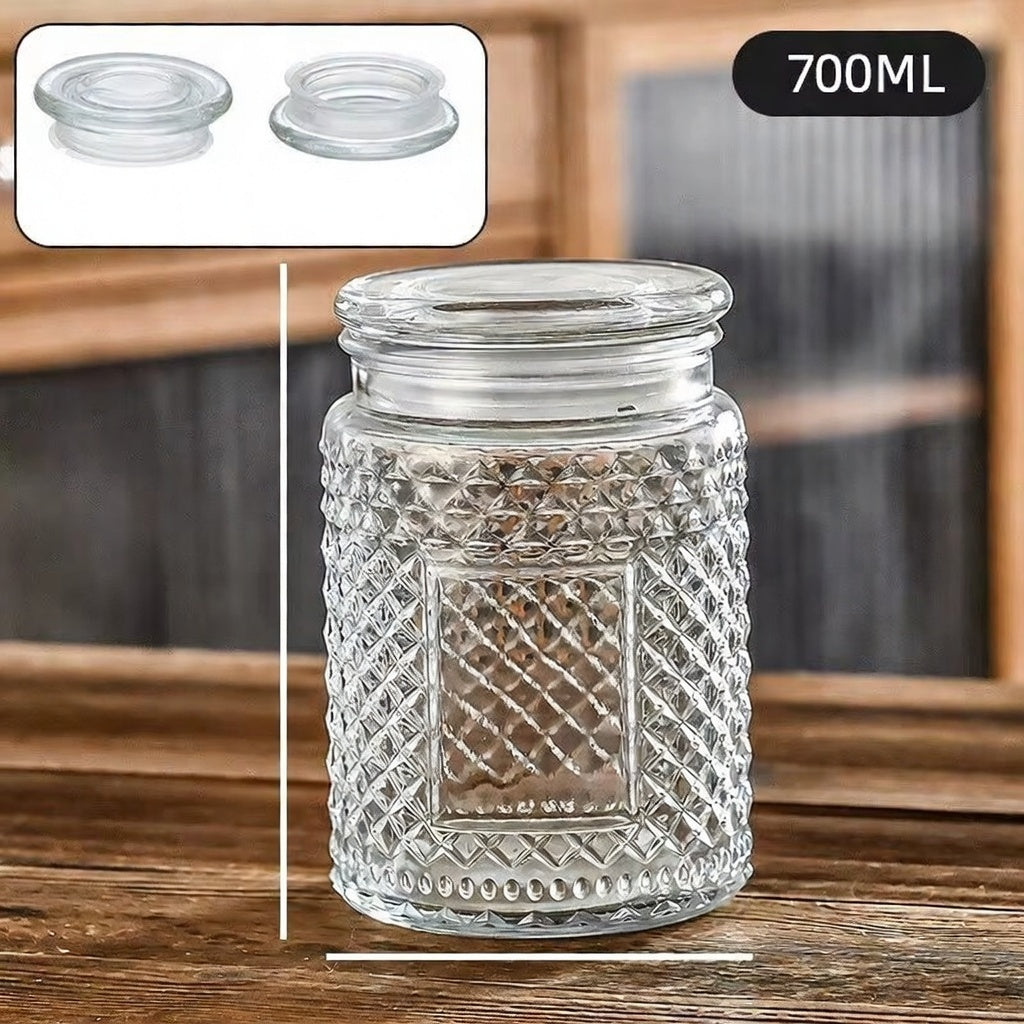 Nestify™ Vintage Embossed Glass Storage Jar | Sealed Tea Container with Wooden Lid