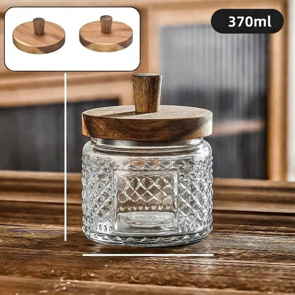 Nestify™ Vintage Embossed Glass Storage Jar | Sealed Tea Container with Wooden Lid