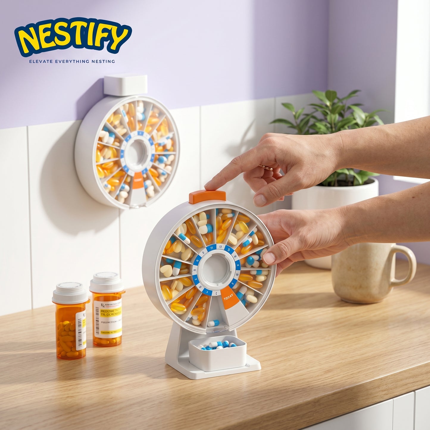 14‑Day Rotating Pill Organizer – Wall‑Mount or Standing Large‑Capacity Medicine Box