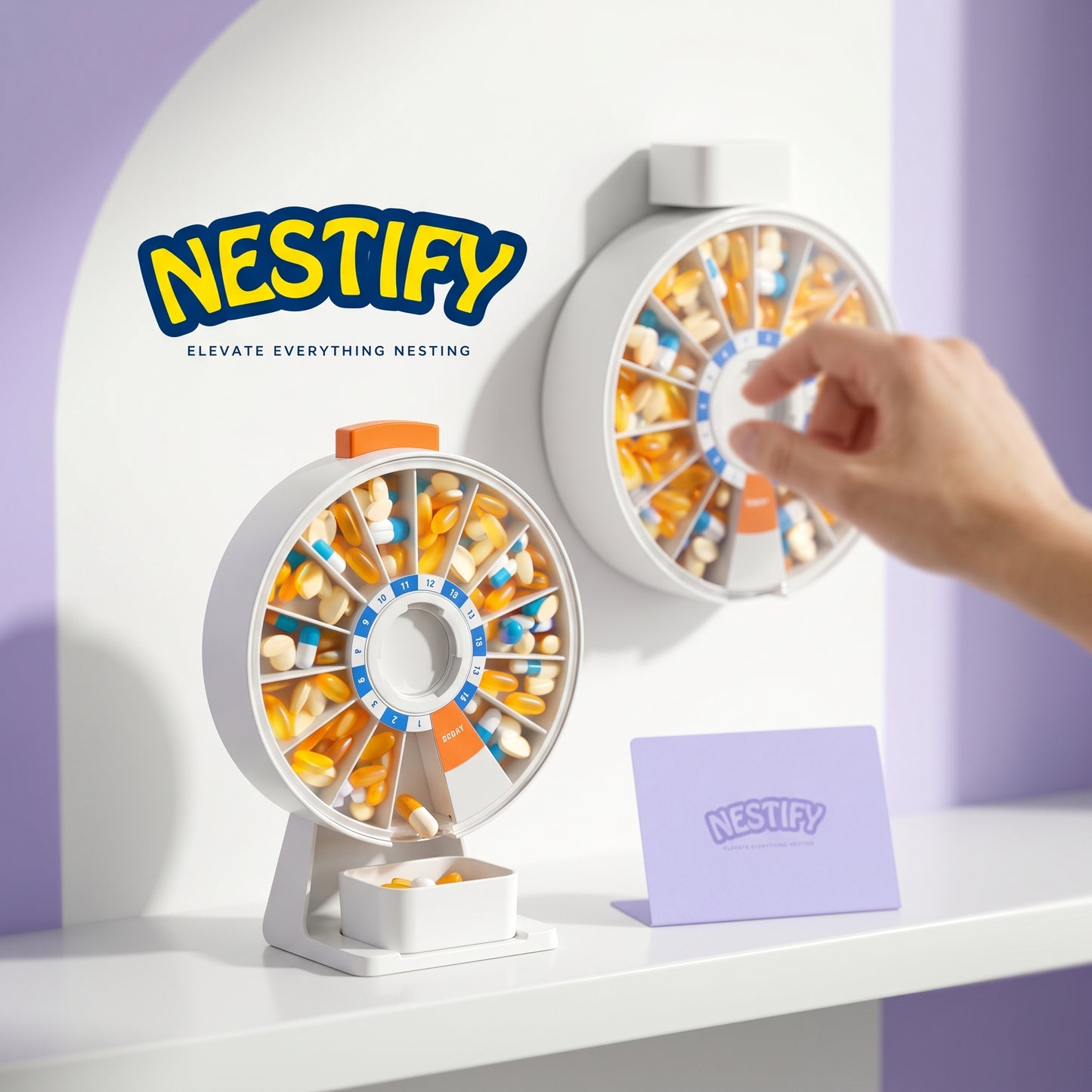 14‑Day Rotating Pill Organizer – Wall‑Mount or Standing Large‑Capacity Medicine Box