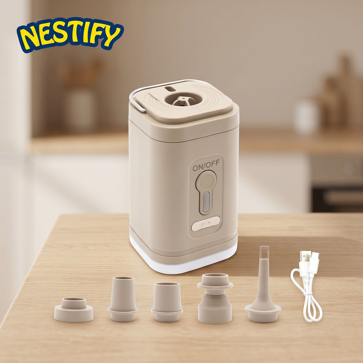 Nestify 3‑in‑1 Mini Electric Air Pump with Lantern