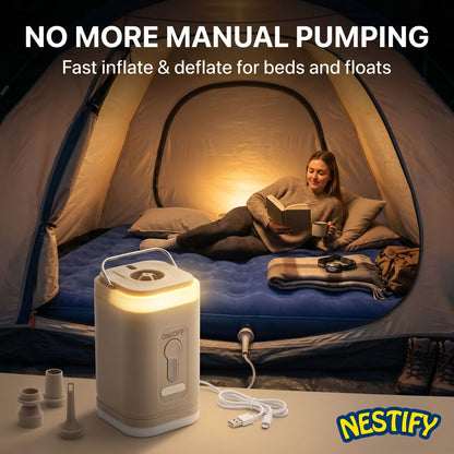 Nestify 3‑in‑1 Mini Electric Air Pump with Lantern
