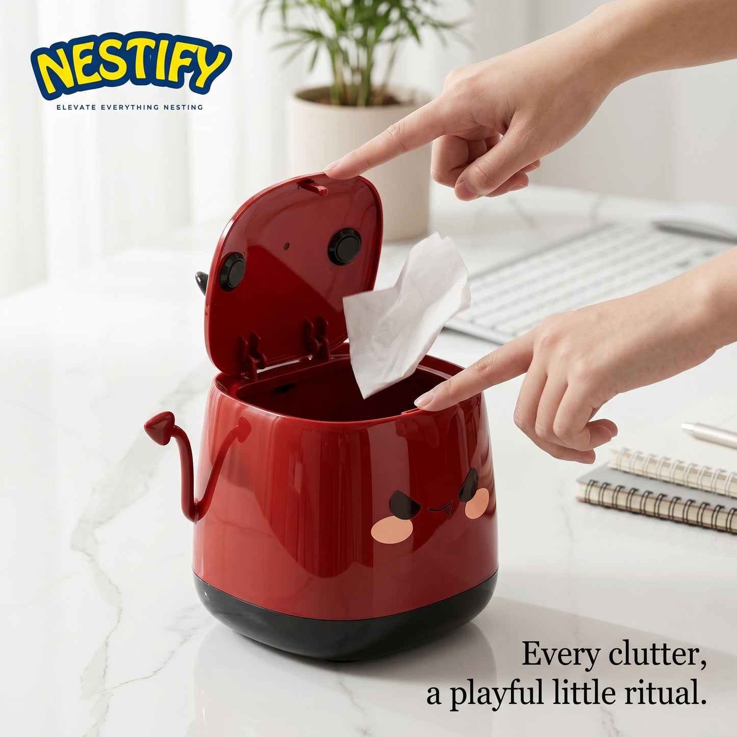 Nestify™ Cute Devil Press-Open Desktop Trash Can