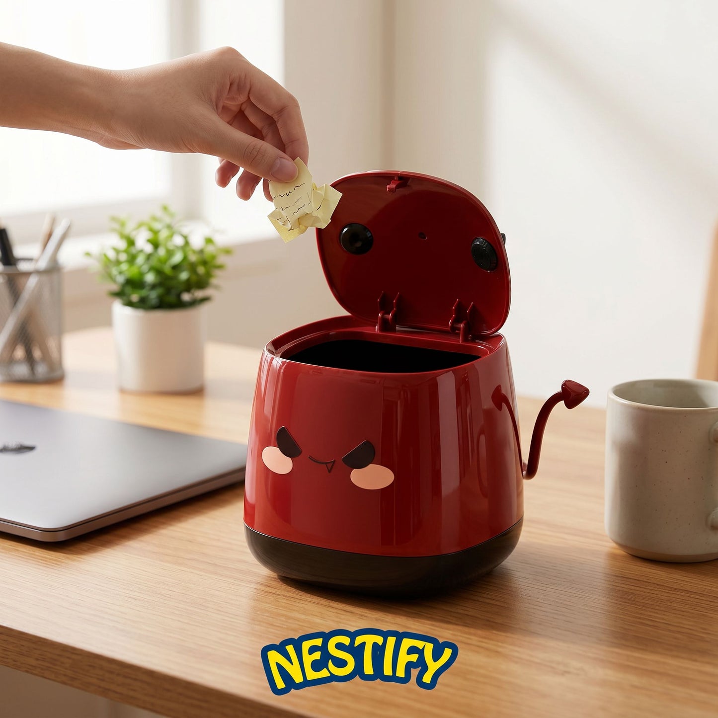 Nestify™ Cute Devil Press-Open Desktop Trash Can
