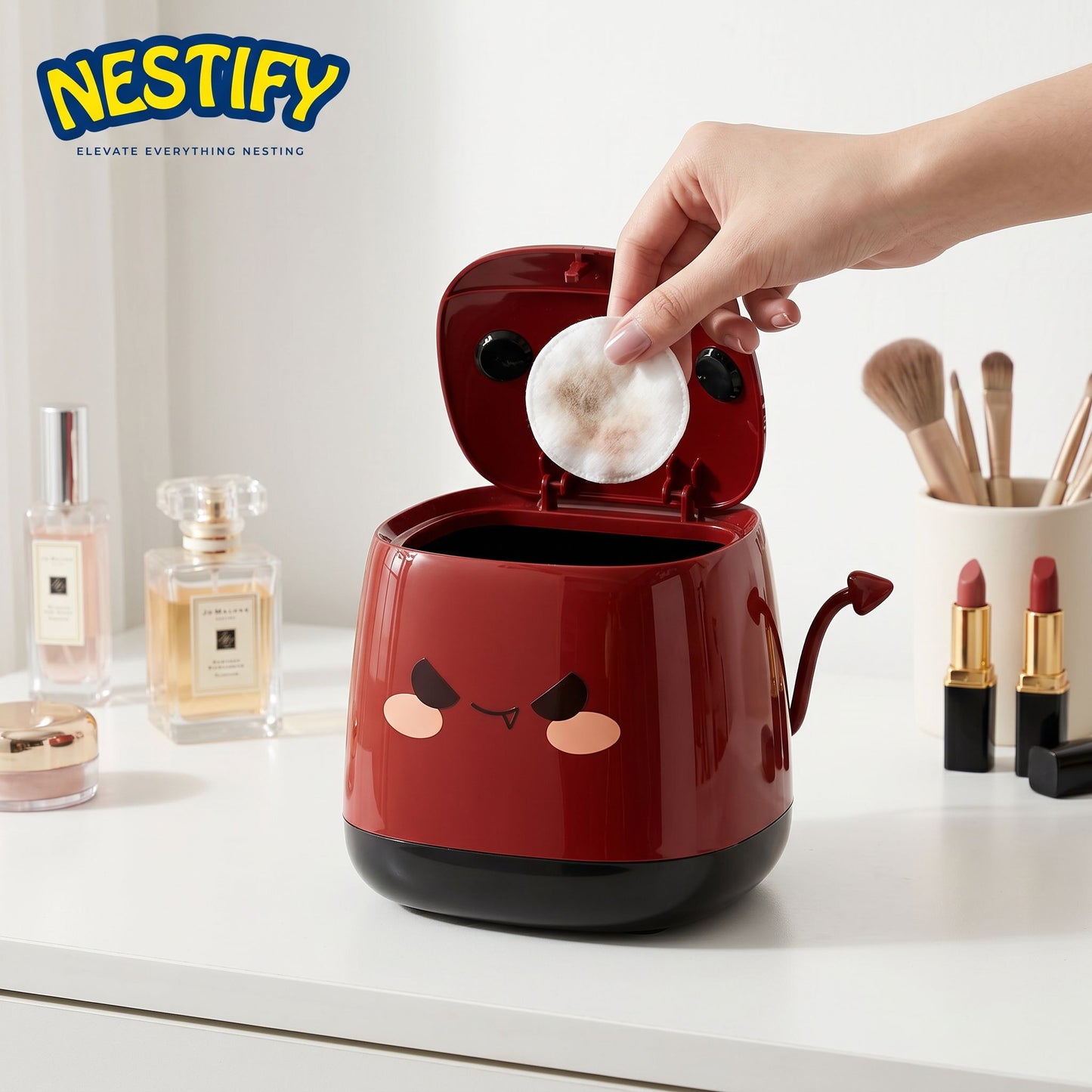 Nestify™ Cute Devil Press-Open Desktop Trash Can