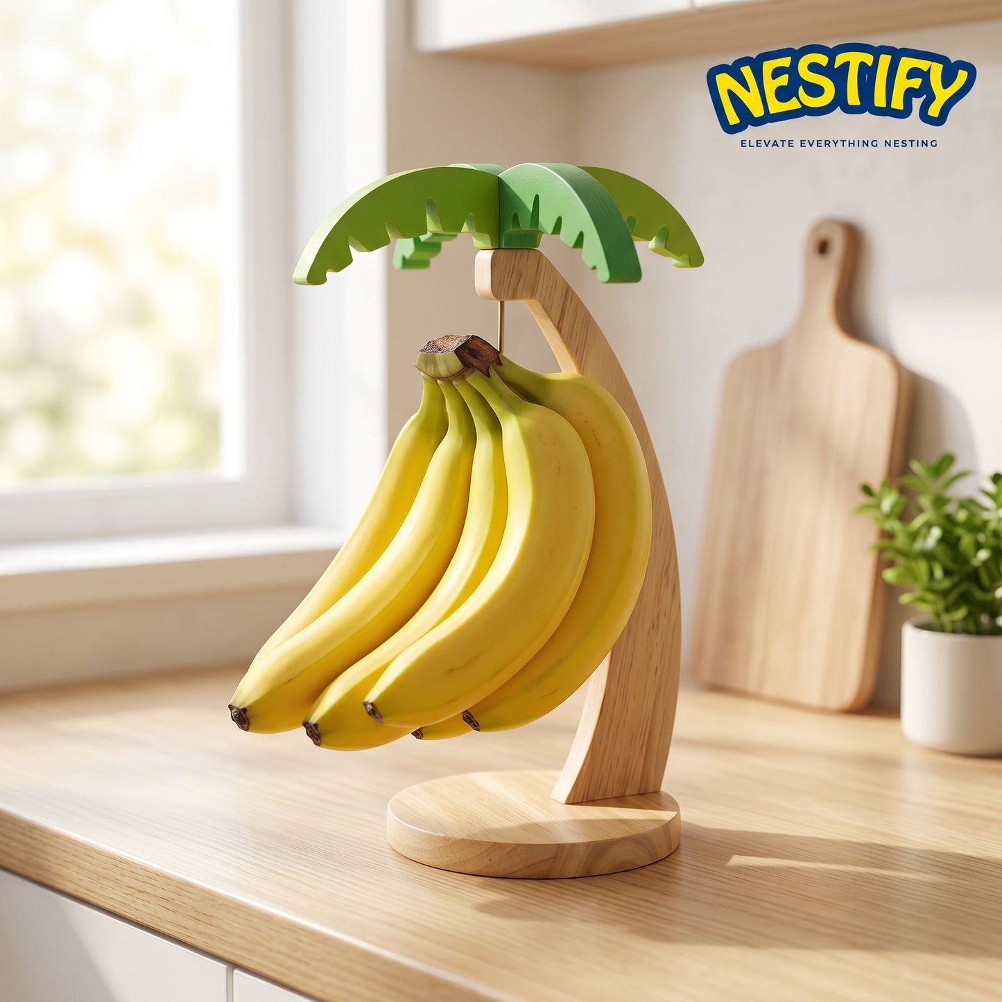 Nestify™ Wooden Banana Stand with Leaf Hook