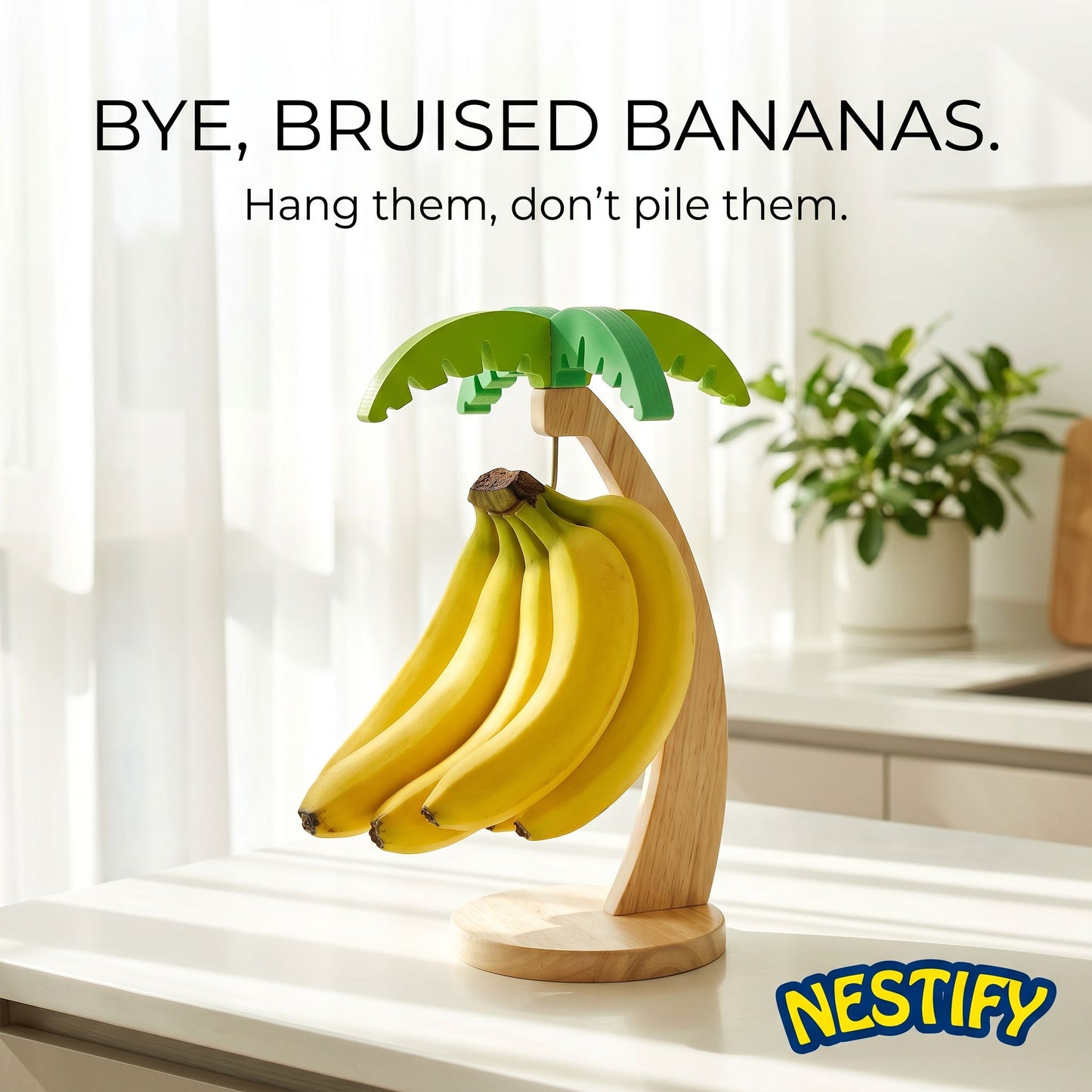 Nestify™ Wooden Banana Stand with Leaf Hook
