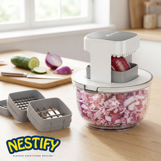 Nestify 3‑Blade Vegetable Chopper Bowl & French Fry Cutter
