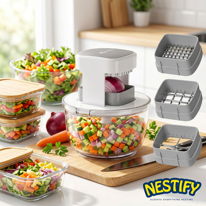 Nestify 3‑Blade Vegetable Chopper Bowl & French Fry Cutter