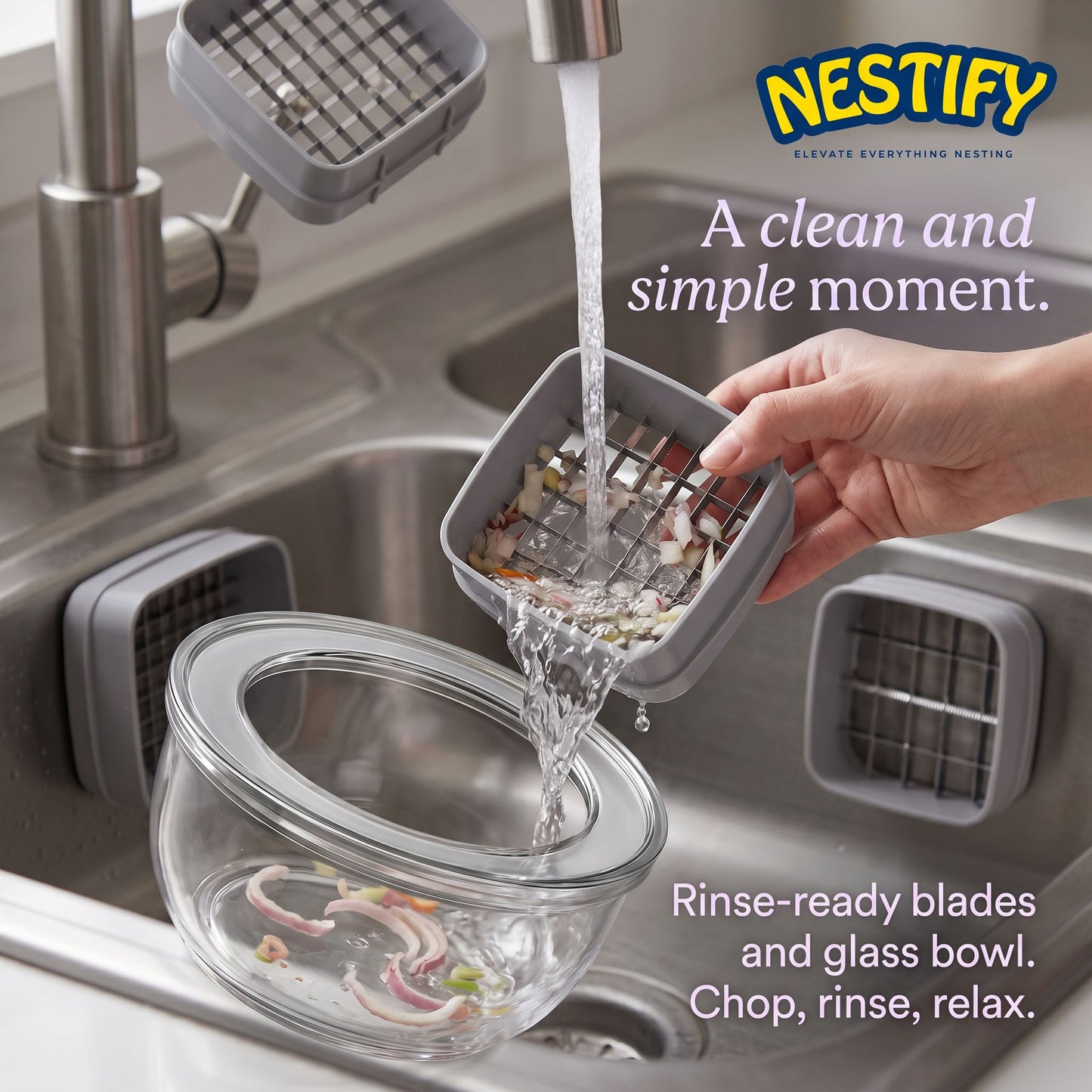 Nestify 3‑Blade Vegetable Chopper Bowl & French Fry Cutter