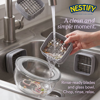 Nestify 3‑Blade Vegetable Chopper Bowl & French Fry Cutter