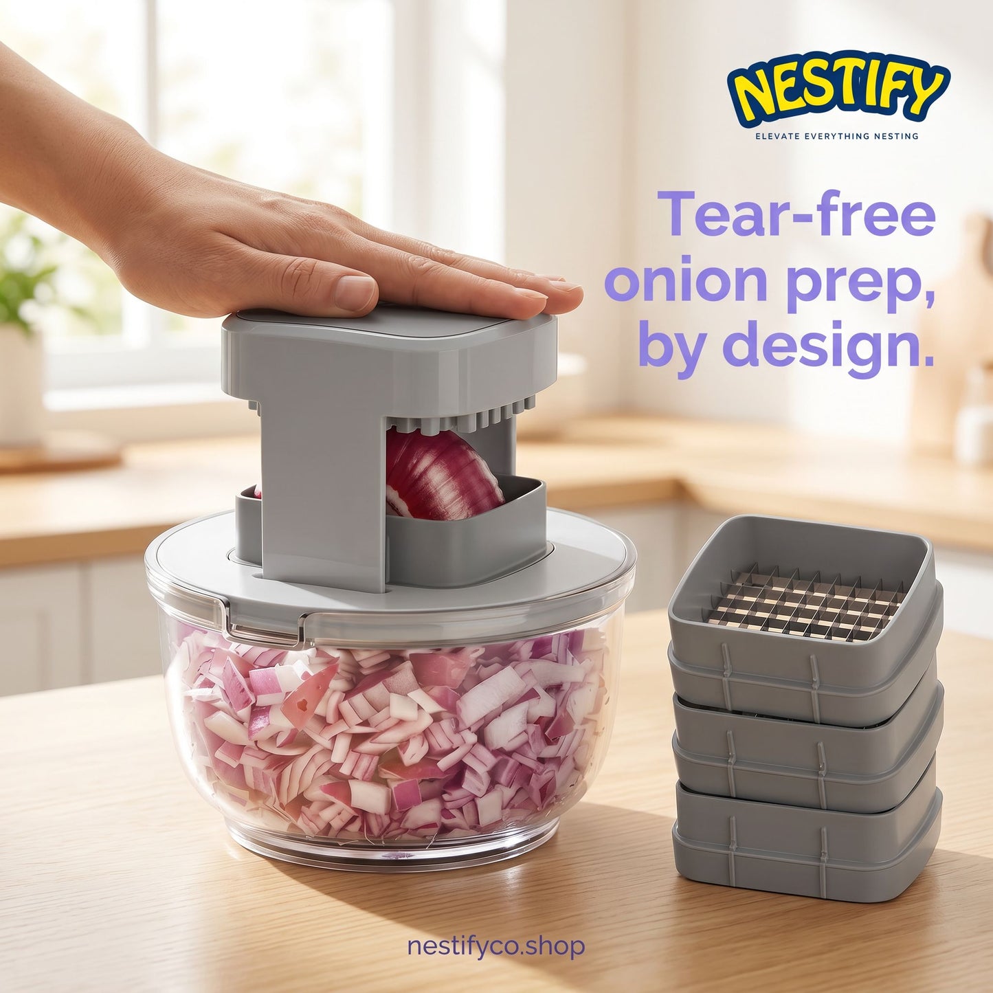 Nestify 3‑Blade Vegetable Chopper Bowl & French Fry Cutter