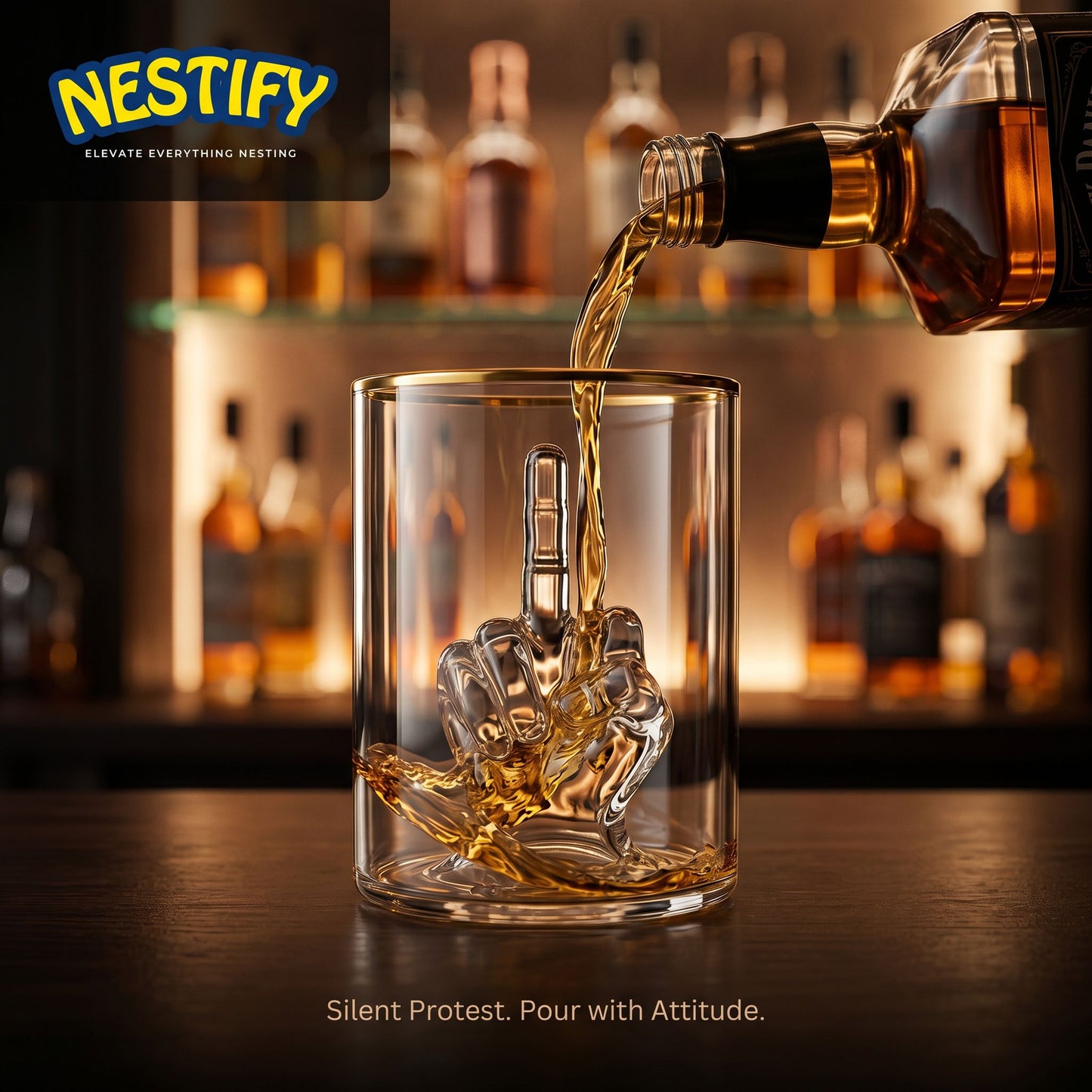 Nestify Middle Finger Whiskey Glass – 3D Chiller Novelty Tumbler