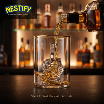 Nestify Middle Finger Whiskey Glass – 3D Chiller Novelty Tumbler
