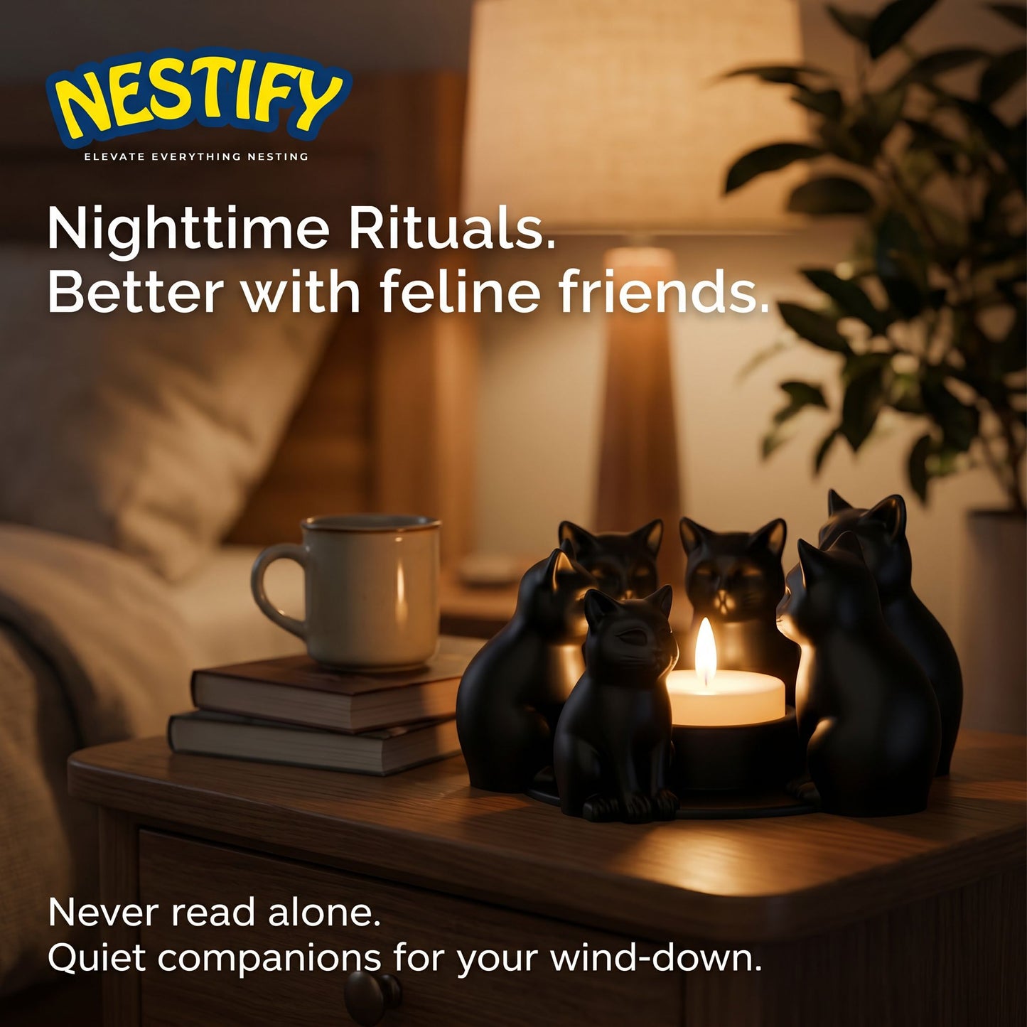 Nestify™ Black Cat Candle Holder – Ring of Kittens