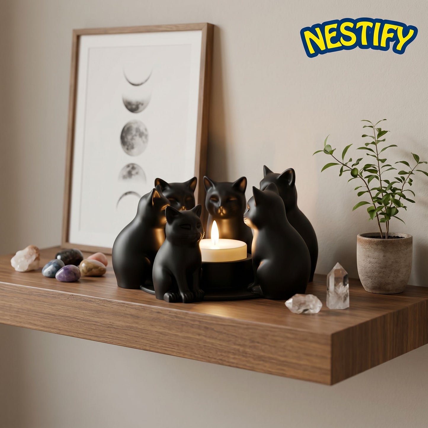 Nestify™ Black Cat Candle Holder – Ring of Kittens