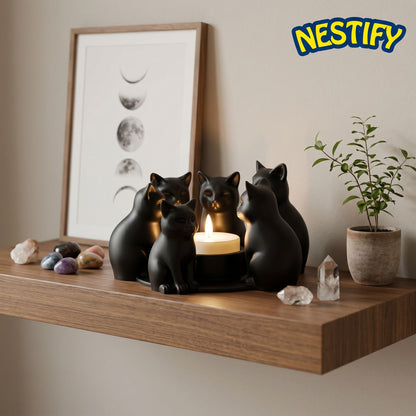 Nestify™ Black Cat Candle Holder – Ring of Kittens