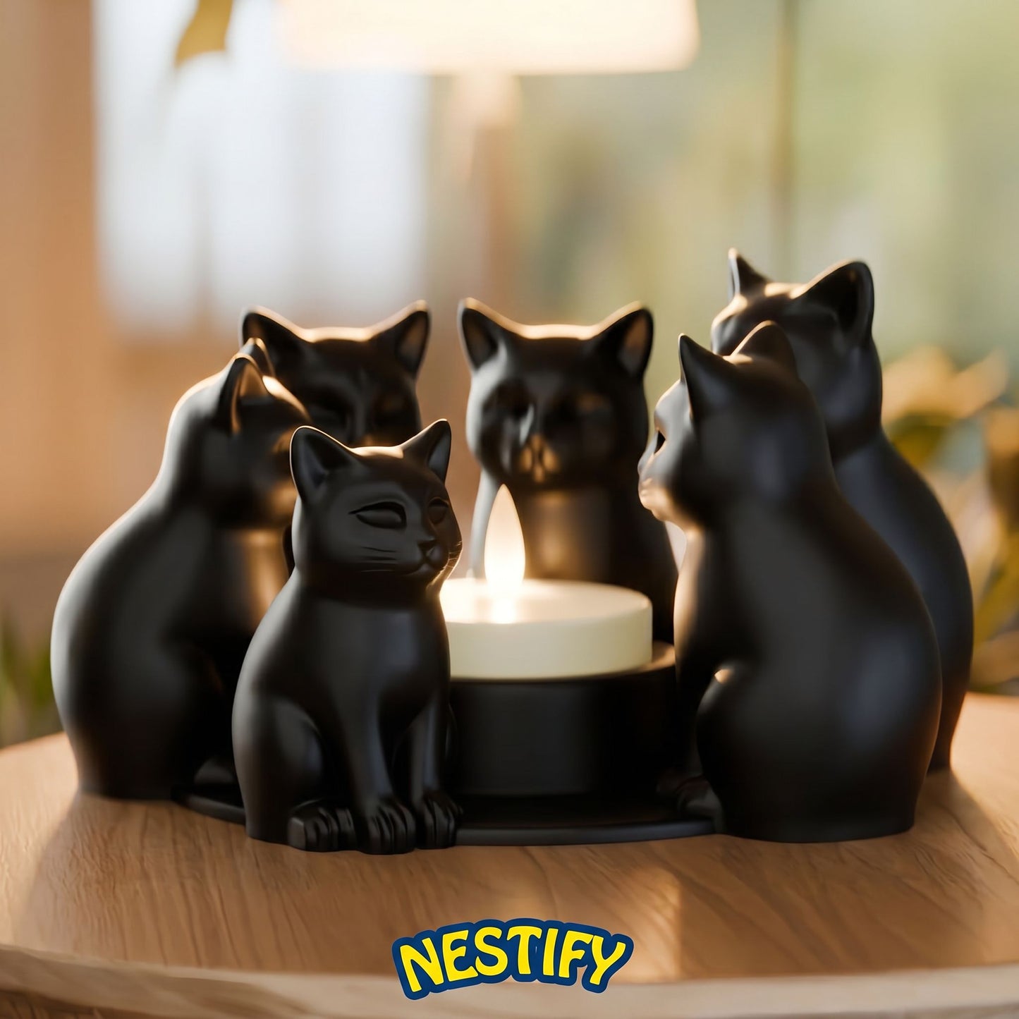 Nestify™ Black Cat Candle Holder – Ring of Kittens