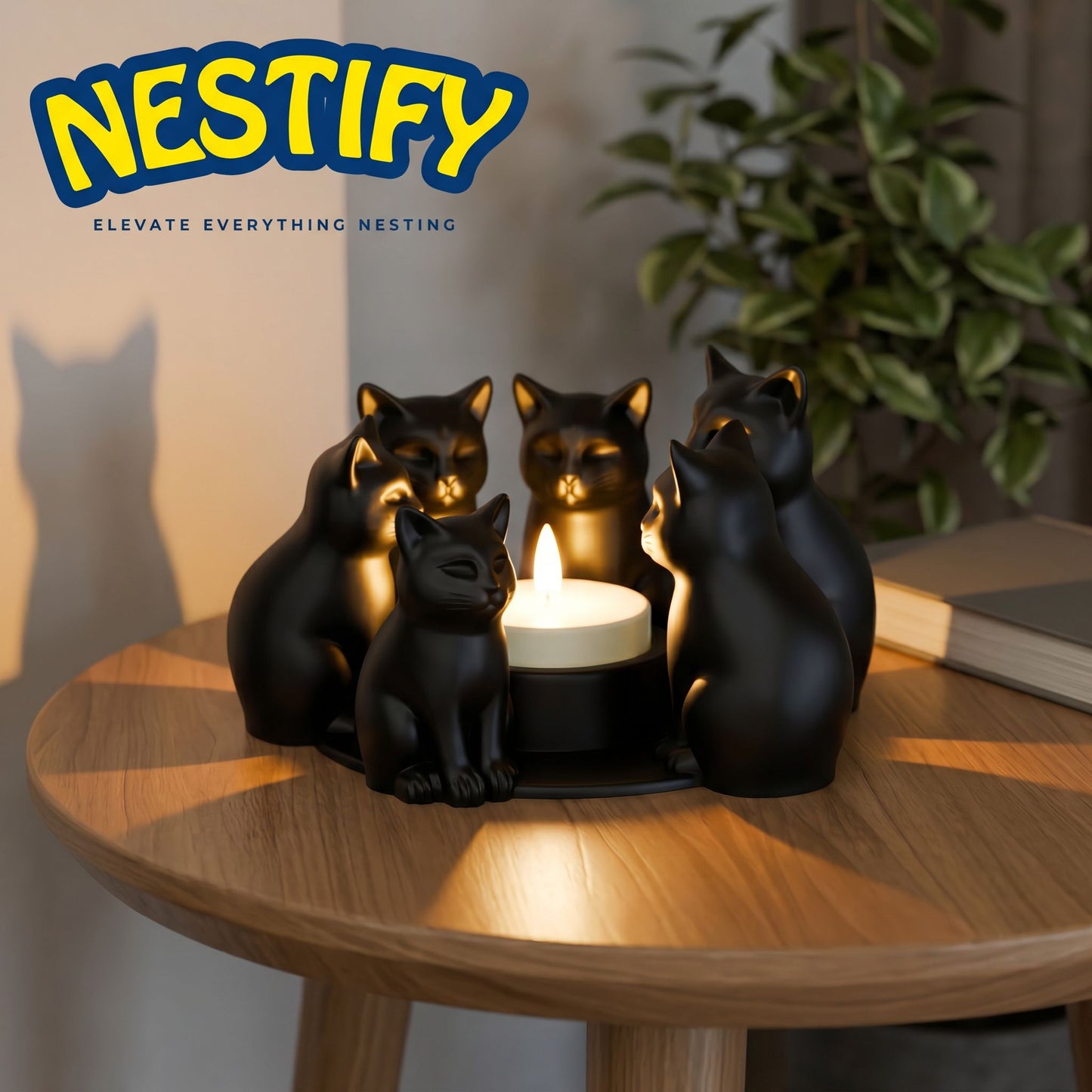 Nestify™ Black Cat Candle Holder – Ring of Kittens