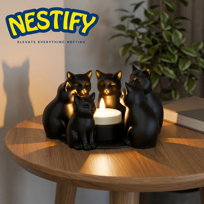 Nestify™ Black Cat Candle Holder – Ring of Kittens
