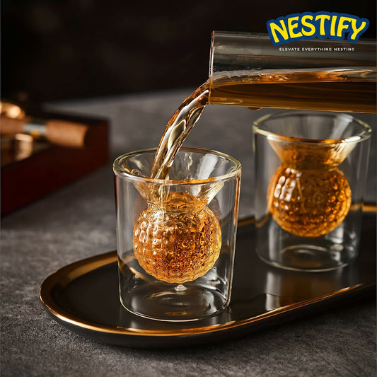 Nestify Golf Whiskey Glasses – Double‑Walled Tumbler Set
