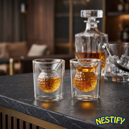Nestify Golf Whiskey Glasses – Double‑Walled Tumbler Set