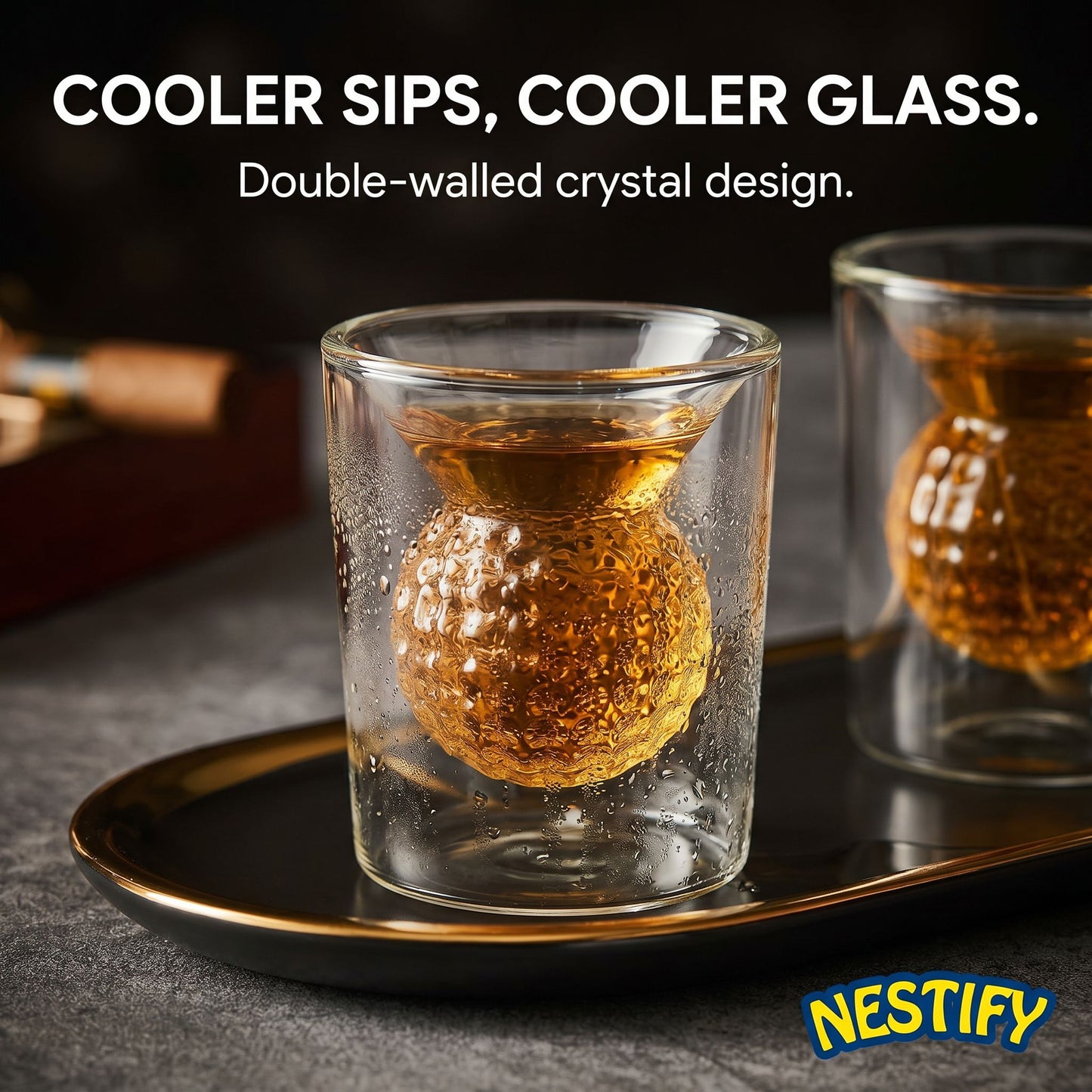 Nestify Golf Whiskey Glasses – Double‑Walled Tumbler Set