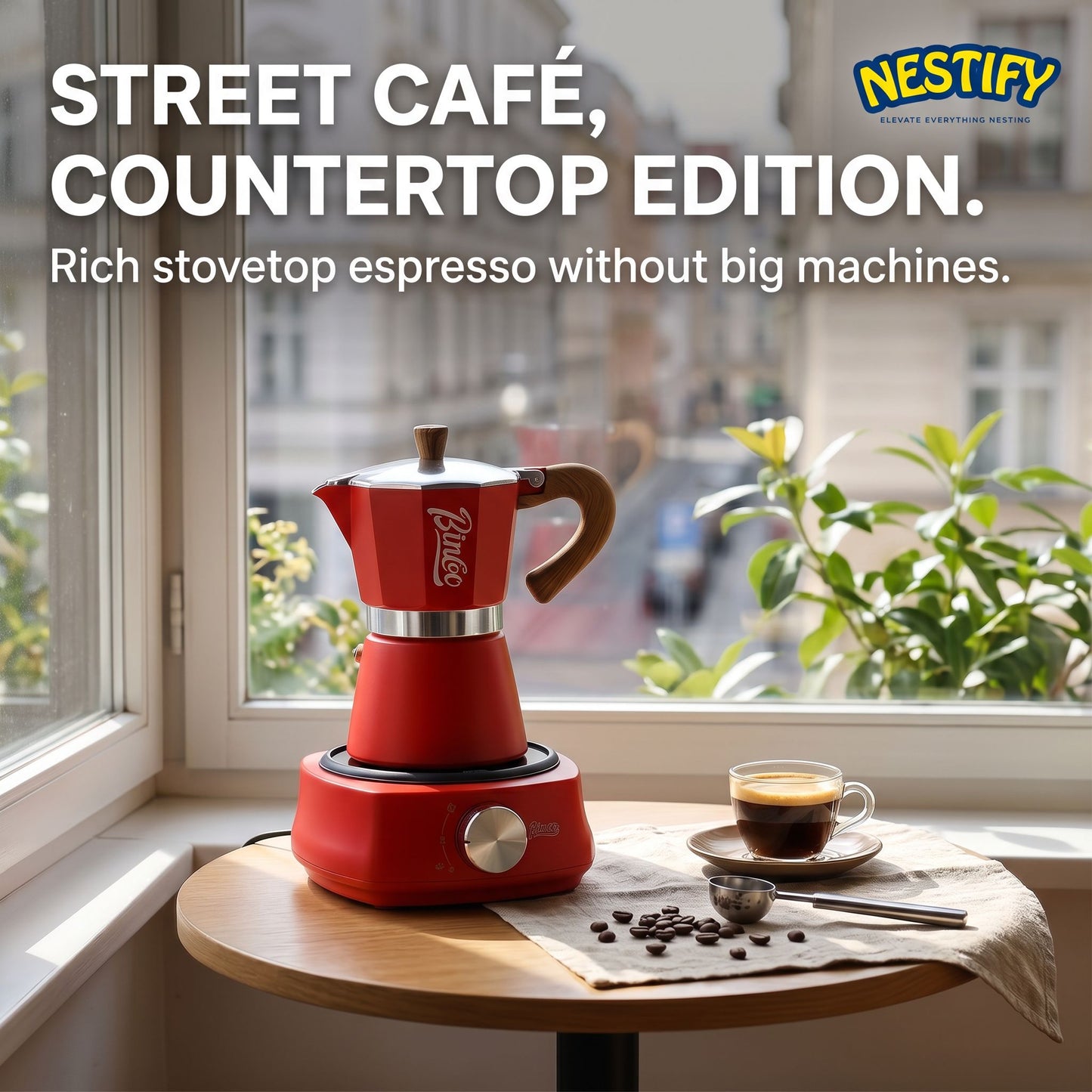 Nestify Electric Moka Pot Espresso Maker – Italian Stove‑Top Coffee Brewer