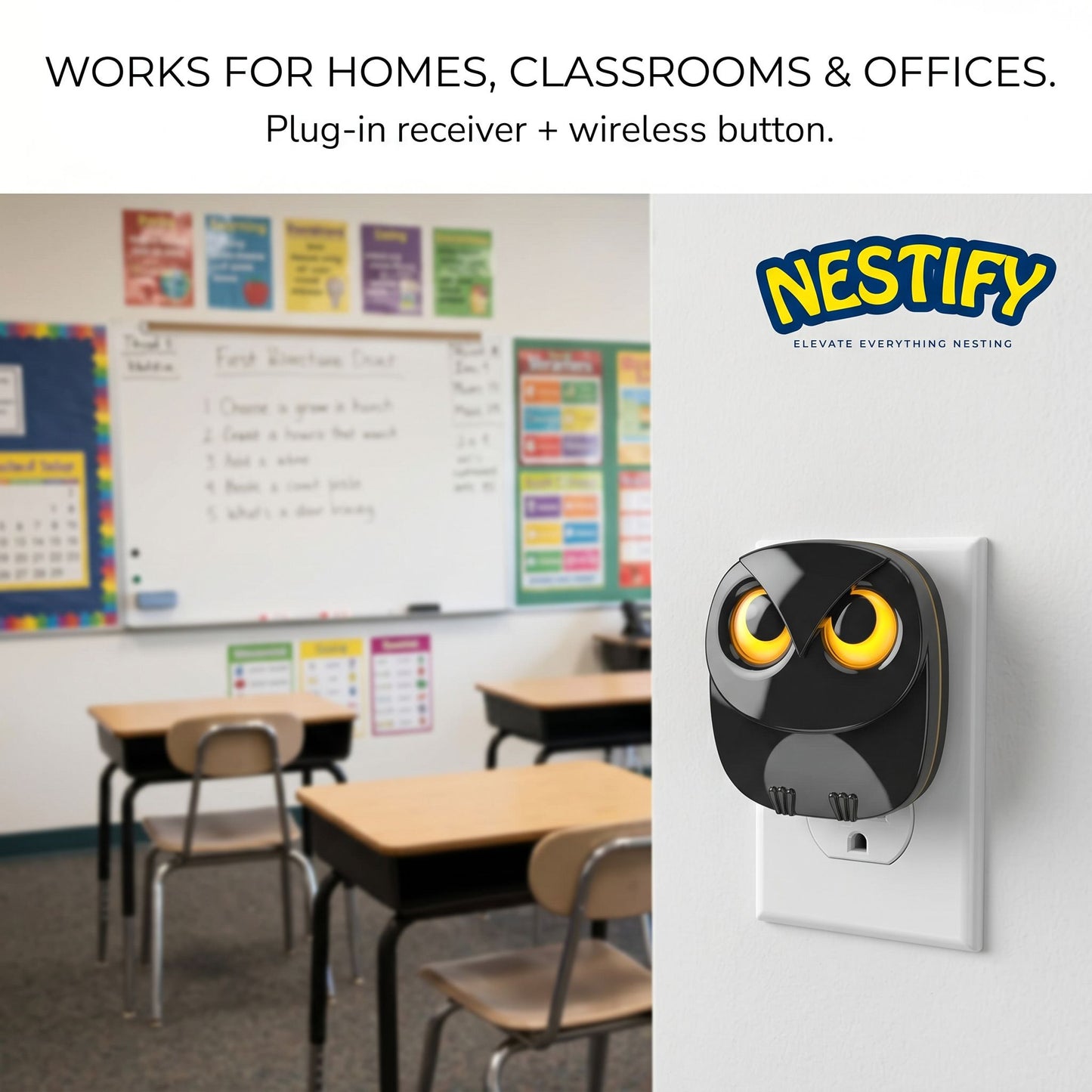 Nestify Owl Wireless Doorbell Chime – Cute Long‑Range Door Bell Kit