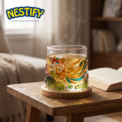 Nestify Koi Fish Lotus Rotatable Glass Mug – Embossed Whiskey & Cocktail Cup