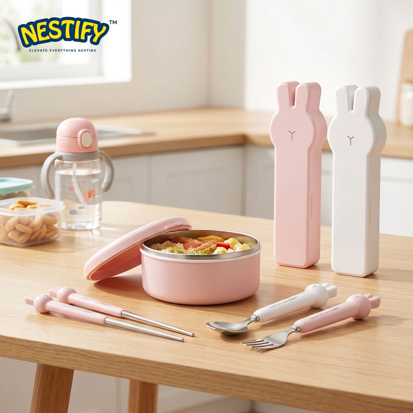 Nestify Bunny Portable Cutlery Set – Stainless Steel Kids & Travel Utensils