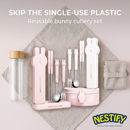 Nestify Bunny Portable Cutlery Set – Stainless Steel Kids & Travel Utensils