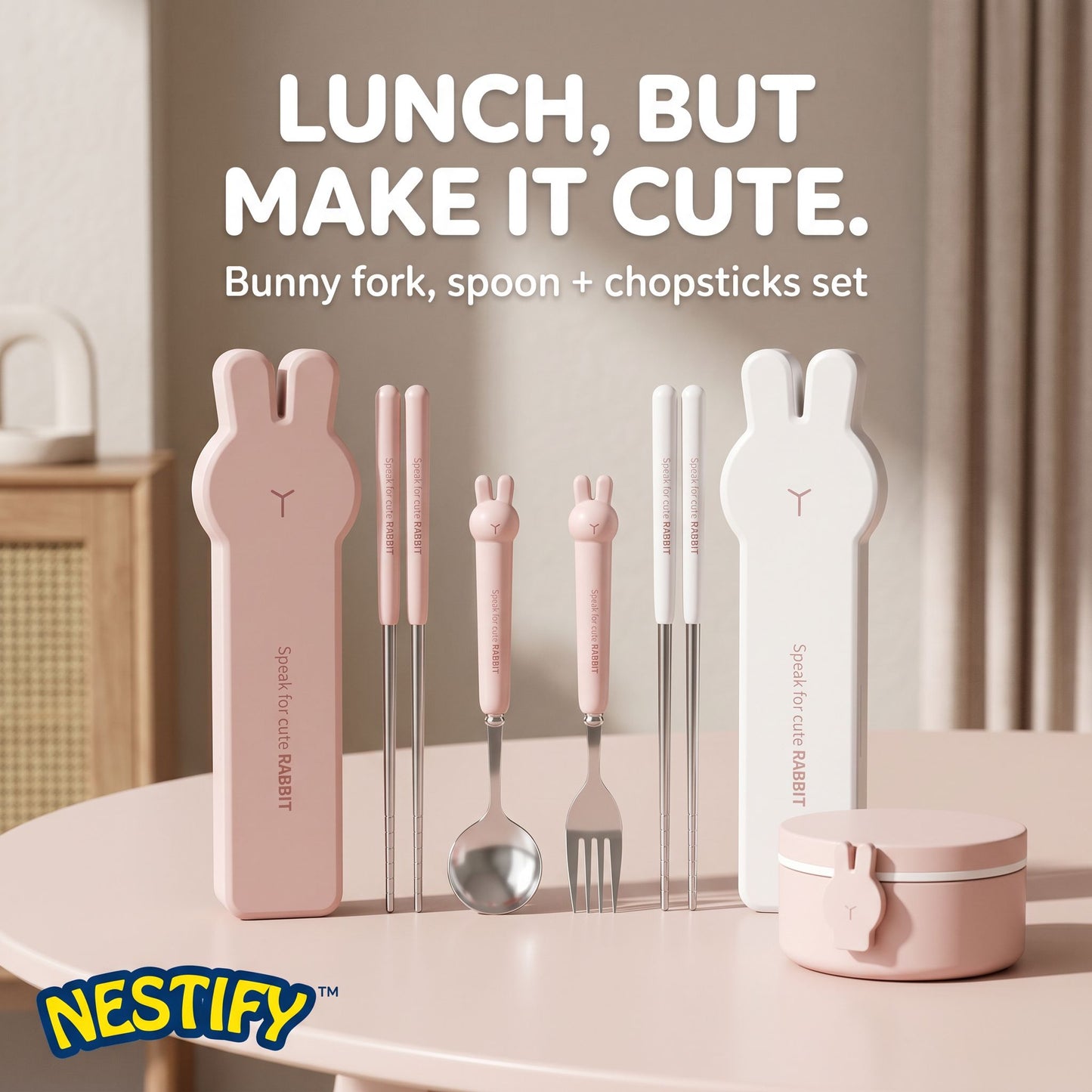 Nestify Bunny Portable Cutlery Set – Stainless Steel Kids & Travel Utensils