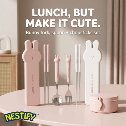 Nestify Bunny Portable Cutlery Set – Stainless Steel Kids & Travel Utensils