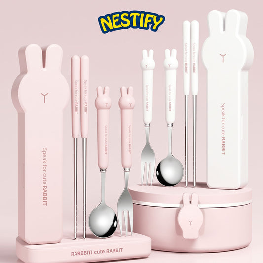 Nestify Bunny Portable Cutlery Set – Stainless Steel Kids & Travel Utensils