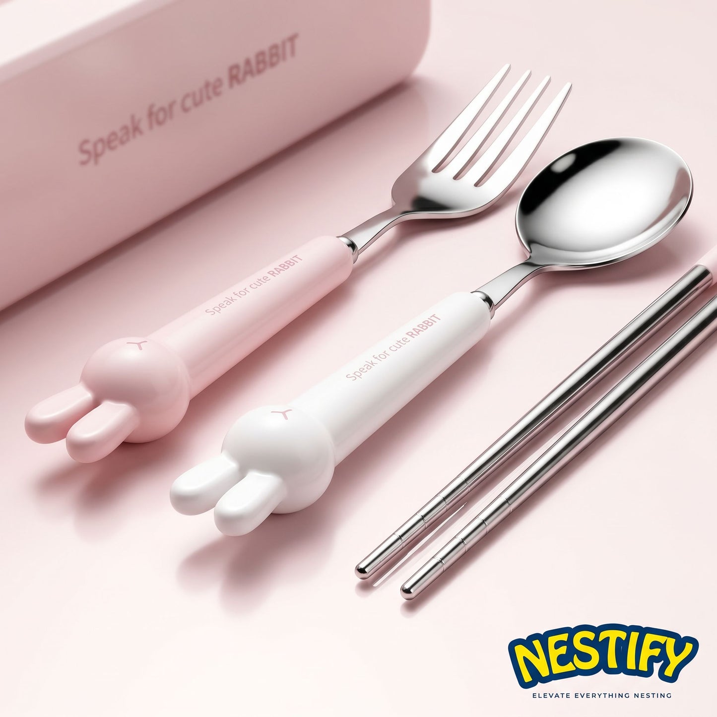 Nestify Bunny Portable Cutlery Set – Stainless Steel Kids & Travel Utensils