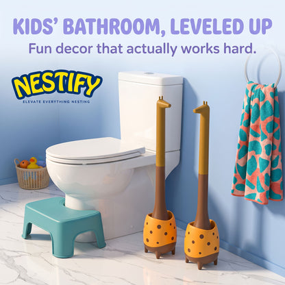 Nestify Cute Dinosaur Giraffe Toilet Brush with Holder | Cartoon Bathroom Cleaner & Decor