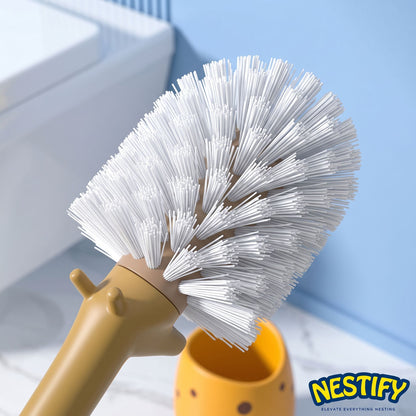 Nestify Cute Dinosaur Giraffe Toilet Brush with Holder | Cartoon Bathroom Cleaner & Decor