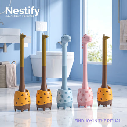 Nestify Cute Dinosaur Giraffe Toilet Brush with Holder | Cartoon Bathroom Cleaner & Decor