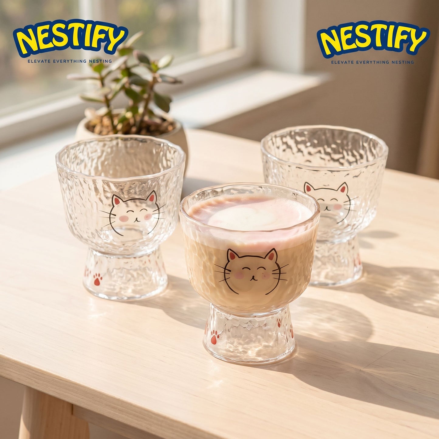 Nestify™ Cartoon Cute Cat Pattern Glass Cup