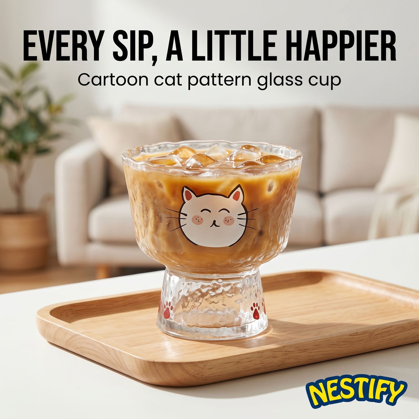 Nestify™ Cartoon Cute Cat Pattern Glass Cup