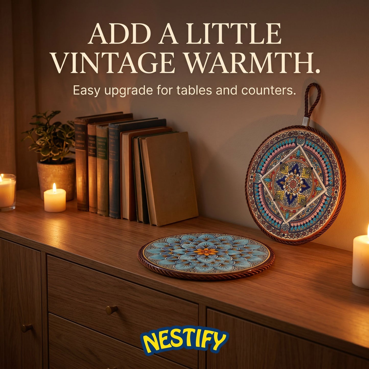 Nestify Vintage Ceramic Heat‑Resistant Mat – Elegant Table Guardian