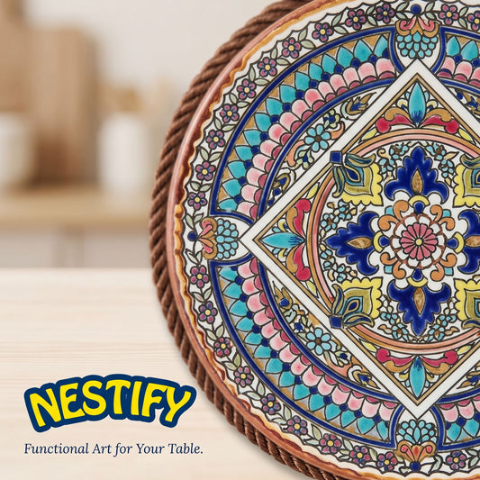 Nestify Vintage Ceramic Heat‑Resistant Mat – Elegant Table Guardian