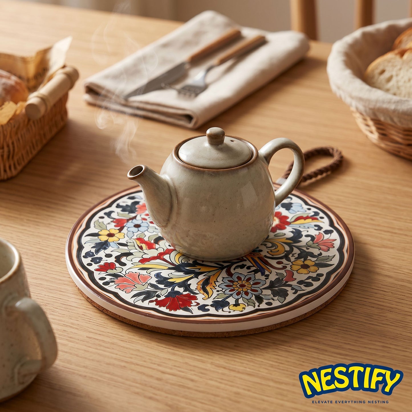 Nestify Vintage Ceramic Heat‑Resistant Mat – Elegant Table Guardian
