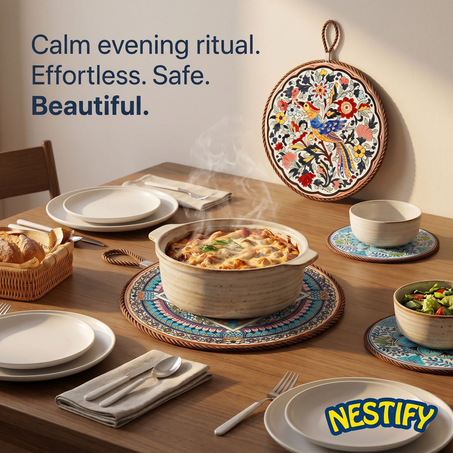 Nestify Vintage Ceramic Heat‑Resistant Mat – Elegant Table Guardian