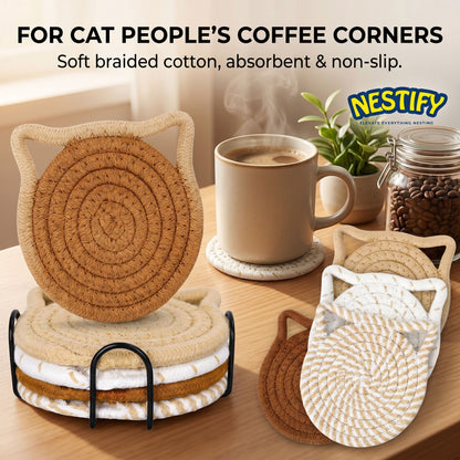 Nestify Handmade Cotton Cat Ear Coasters – Ear‑Resistible Charm
