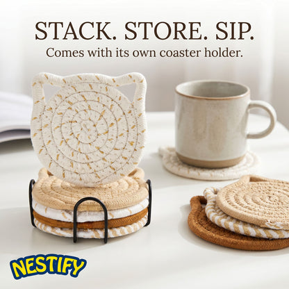 Nestify Handmade Cotton Cat Ear Coasters – Ear‑Resistible Charm