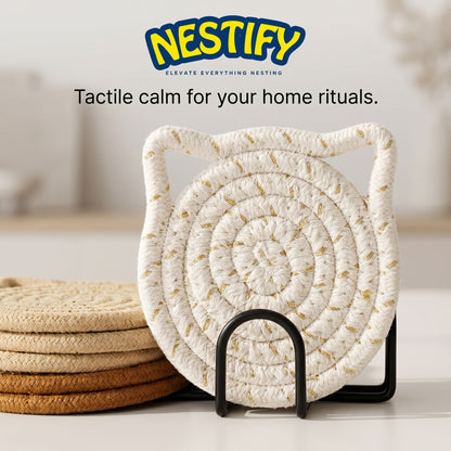 Nestify Handmade Cotton Cat Ear Coasters – Ear‑Resistible Charm