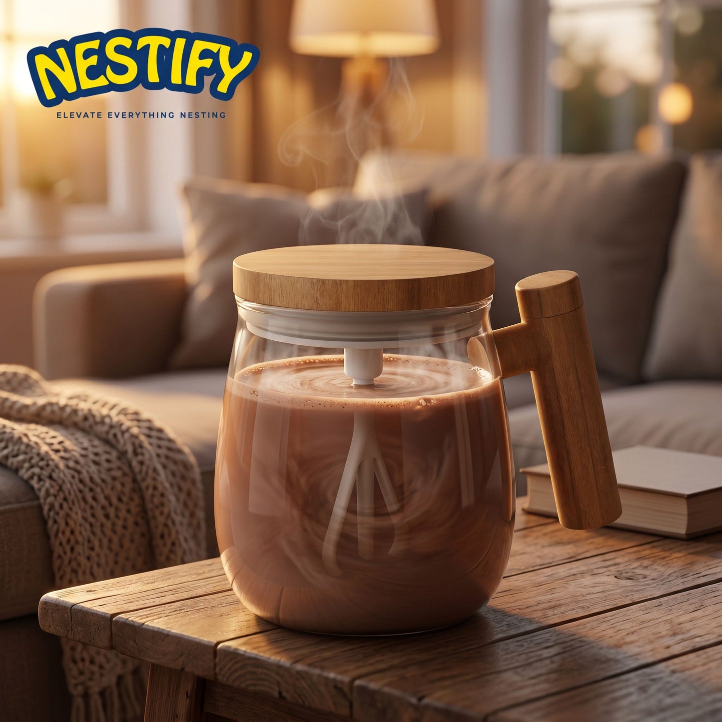 Nestify Self‑Stirring Glass Coffee Mug